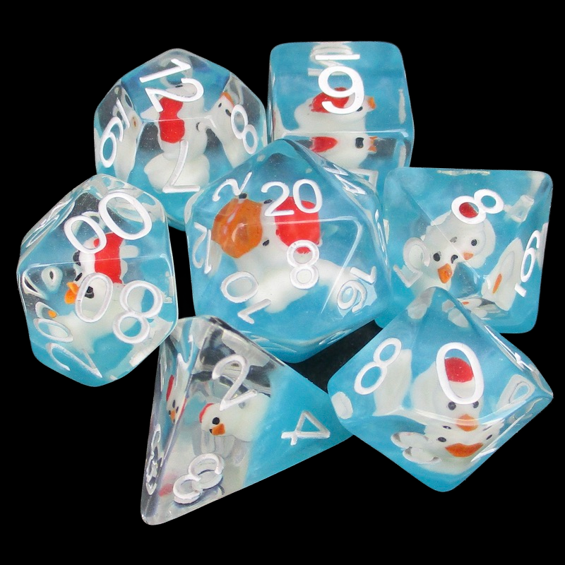 TDSO Encased Duck - White Christmas - Clear & Blue 7 Dice Polyset LTD EDITION