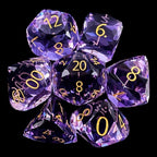 TDSO Faceted Zircon Glass Amethyst & Gold 7 Dice Polyset In Padded Case