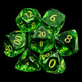 TDSO Faceted Zircon Glass Emerald & Gold 7 Dice Polyset In Padded Case