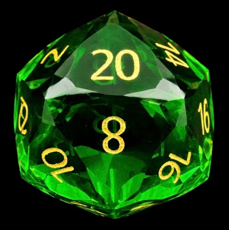 TDSO Faceted Zircon Glass Emerald & Gold 7 Dice Polyset In Padded Case