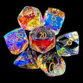 TDSO Faceted Zircon Glass Rainbow & Gold 7 Dice Polyset In Padded Case