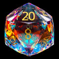 TDSO Faceted Zircon Glass Rainbow & Gold D20 Dice