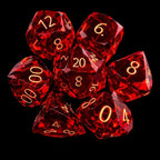 TDSO Faceted Zircon Glass Ruby & Gold 7 Dice Polyset In Padded Case