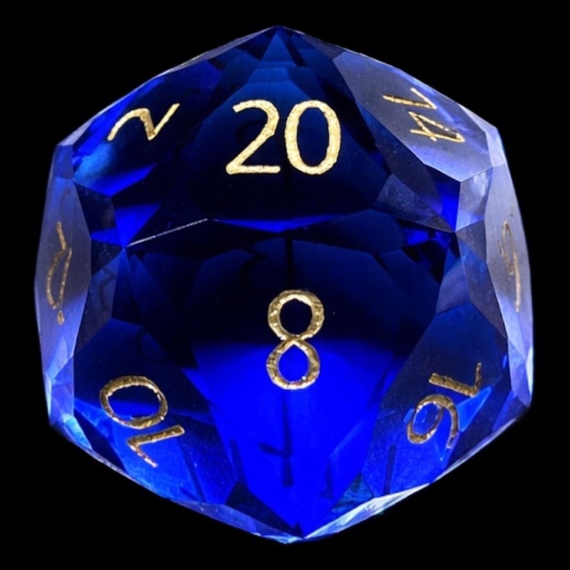TDSO Faceted Zircon Glass Sapphire & Gold 7 Dice Polyset In Padded Case