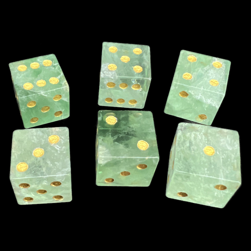 TDSO Gemstone Fluorite Green & Gold 6 x D6 Spot Dice Set In Padded Case
