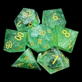 TDSO Gemstone Fluorite Green & Gold 7 Dice Polyset In Padded Case