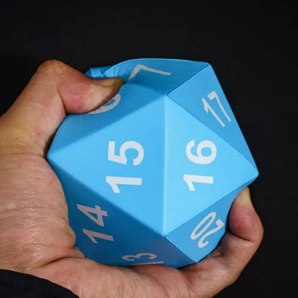TDSO Foam Blue MASSIVE D20 Dice in Linen Dice Bag