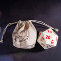 TDSO Foam White MASSIVE D20 Dice in Linen Dice Bag
