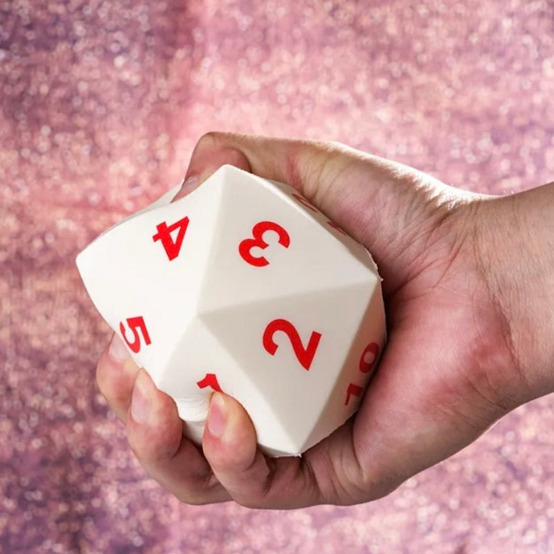 TDSO Foam White MASSIVE D20 Dice in Linen Dice Bag