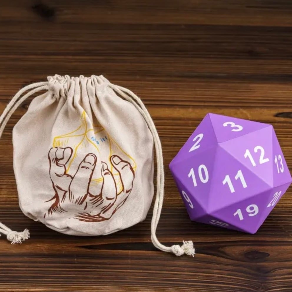 TDSO Foam Purple MASSIVE D20 Dice in Linen Dice Bag