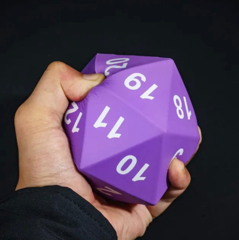 TDSO Foam Purple MASSIVE D20 Dice in Linen Dice Bag