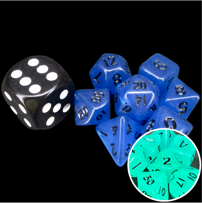 TDSO Frost Blue & Black Glow in Dark MINI 10mm 7 Dice Polyset