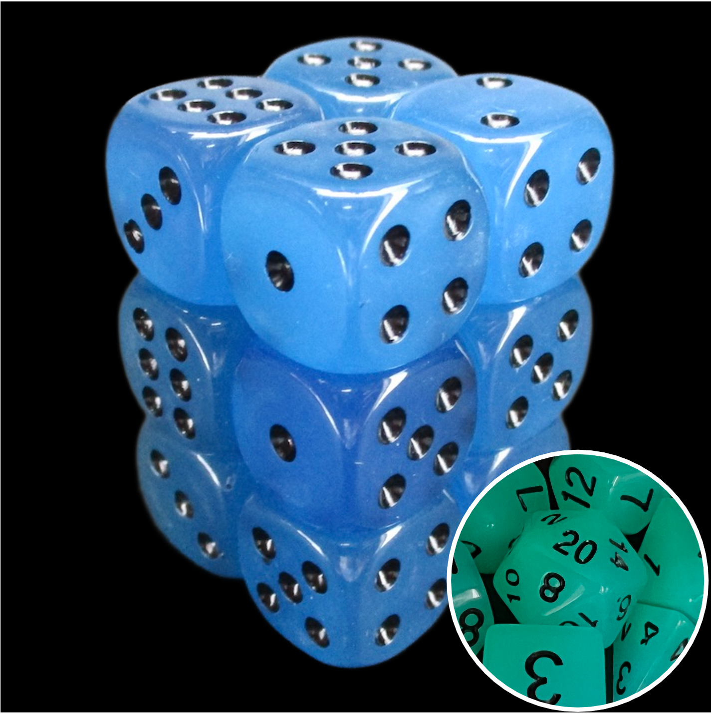 TDSO Frost Blue Glow in the Dark 12 x D6 Dice Set