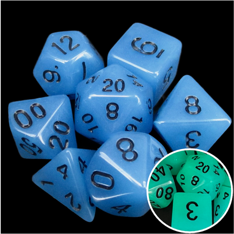 TDSO Frost Blue Glow in the Dark 7 Dice Polyset