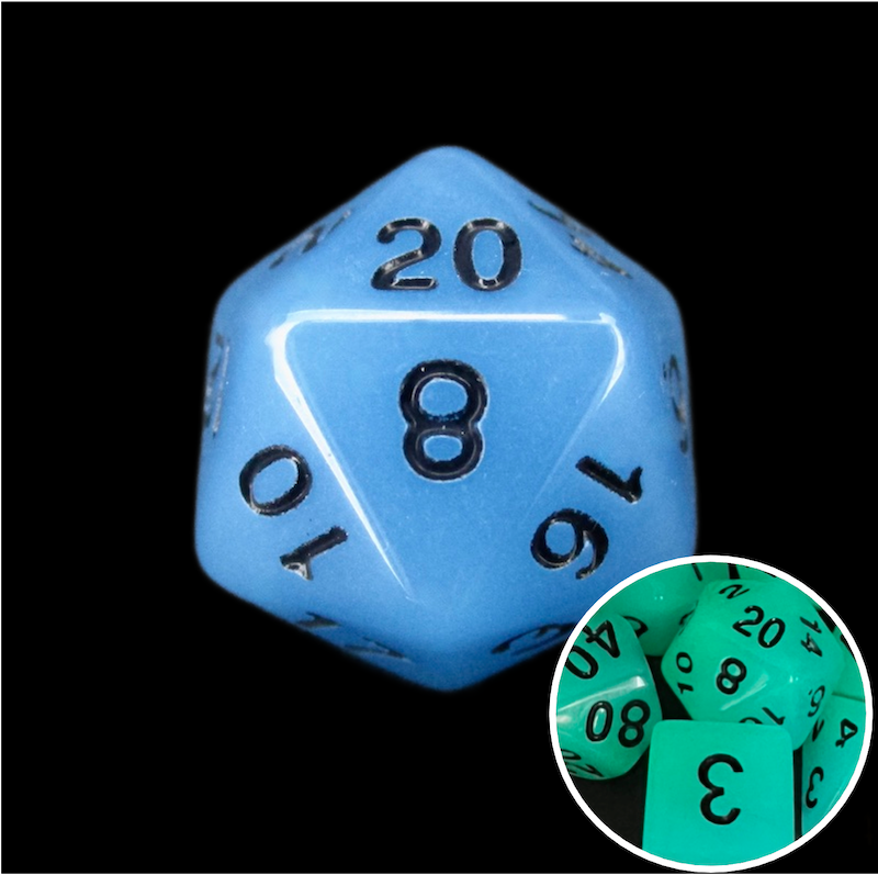 TDSO Frost Blue Glow in the Dark D20 Dice