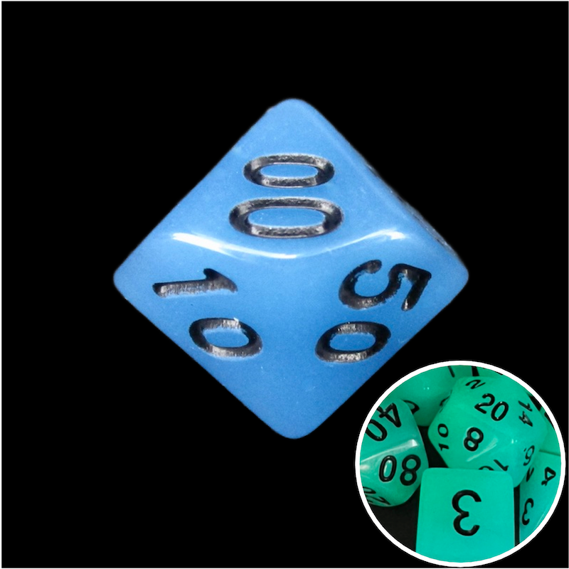 TDSO Frost Blue Glow in the Dark Blue Percentile Dice