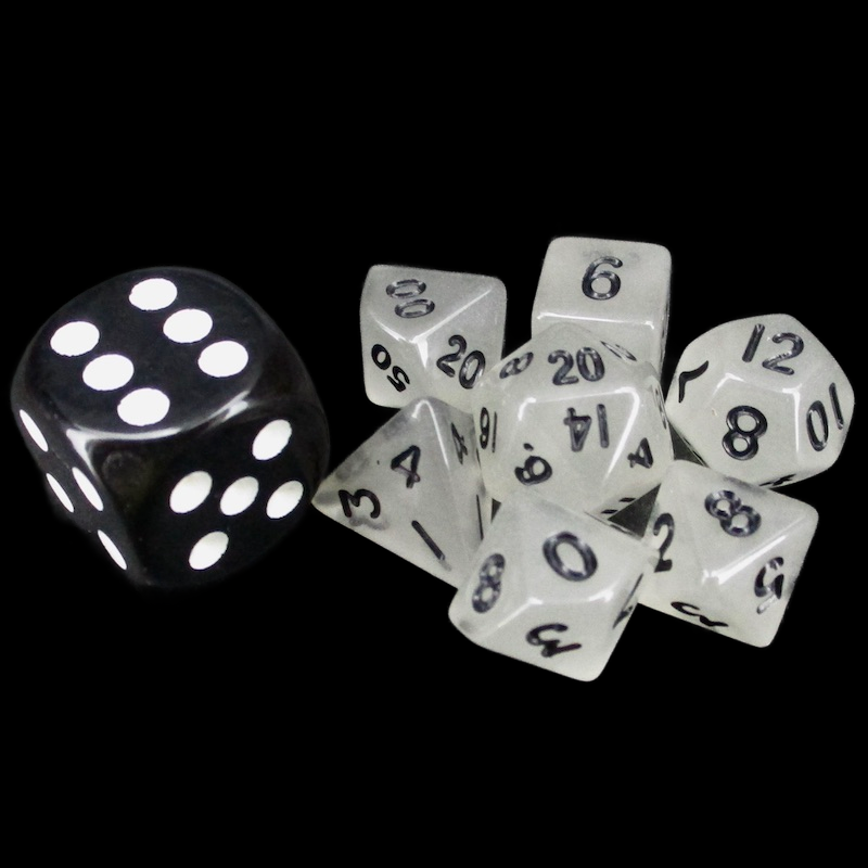TDSO Opal White & Black MINI 10mm 7 Dice Polyset
