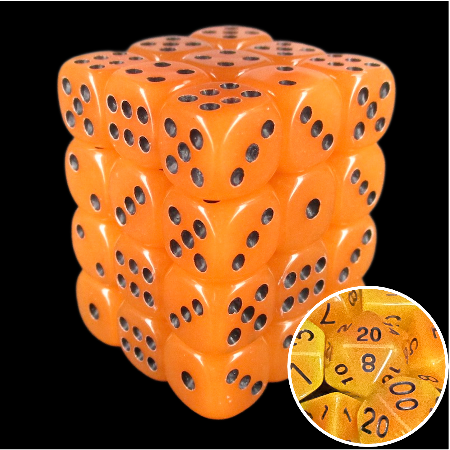 TDSO Frost Fire Glow in the Dark 36 x D6 Dice Set