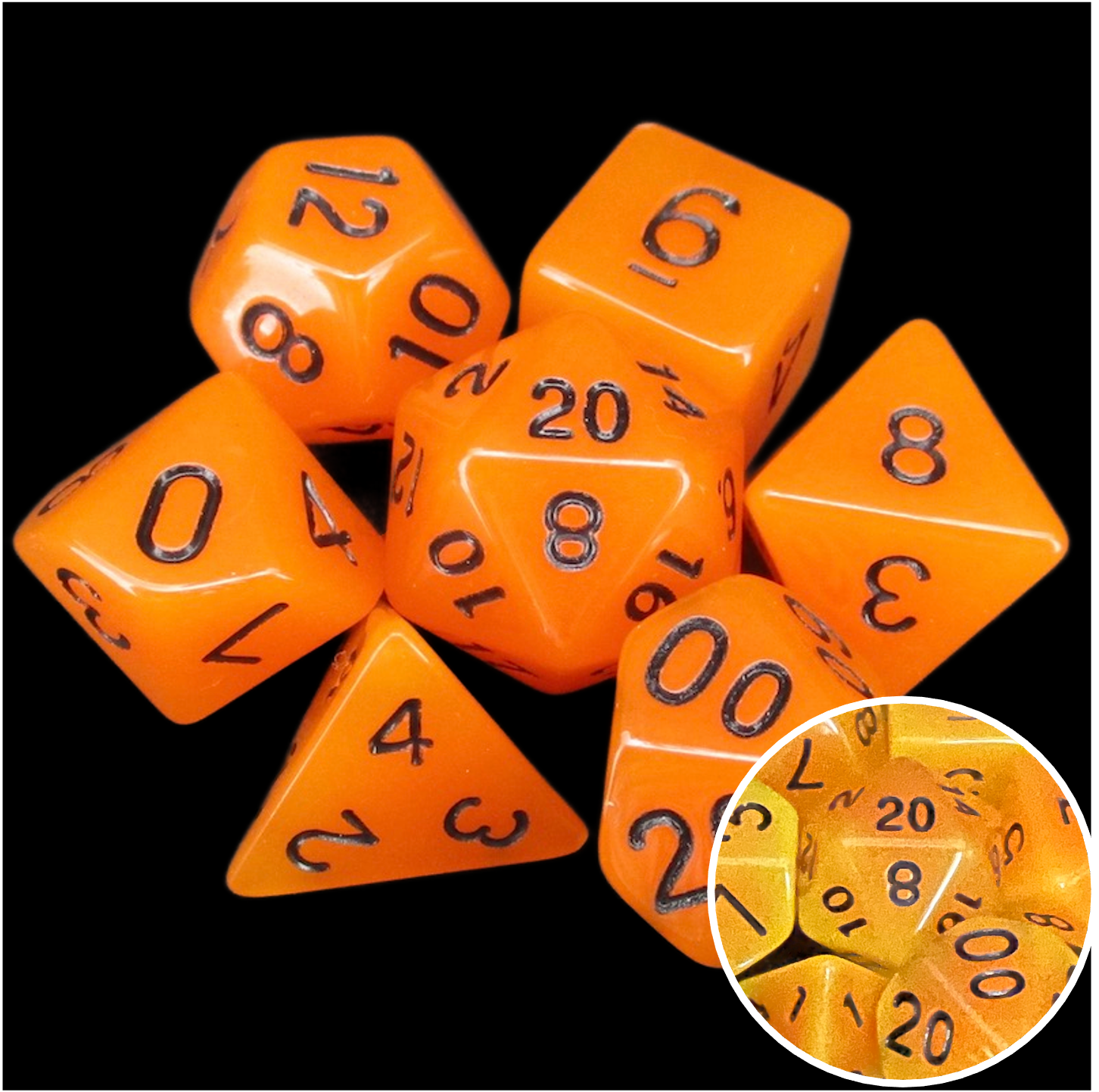 TDSO Frost Fire Glow in the Dark 7 Dice Polyset