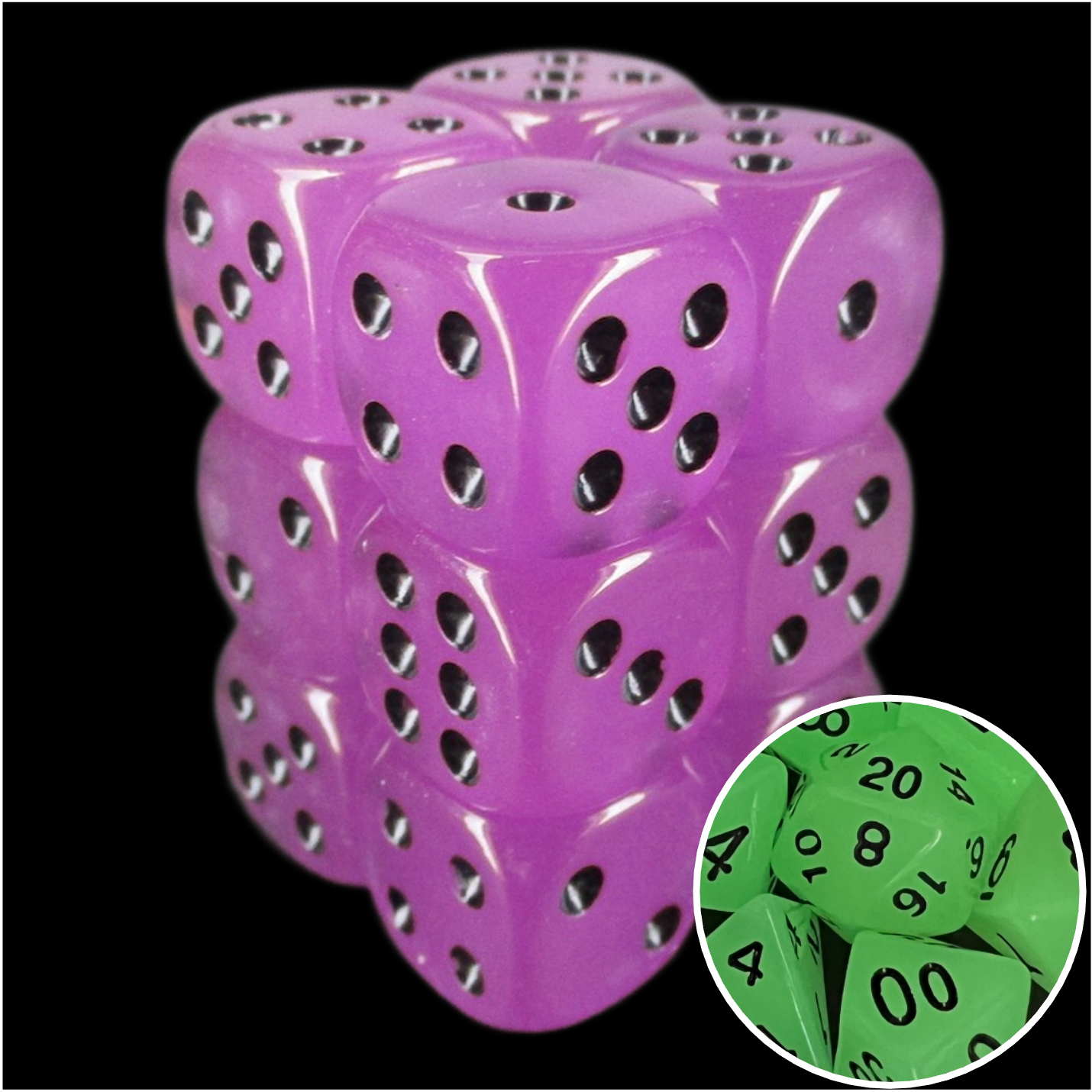 TDSO Frost Purple Glow in the Dark 12 x D6 Dice Set