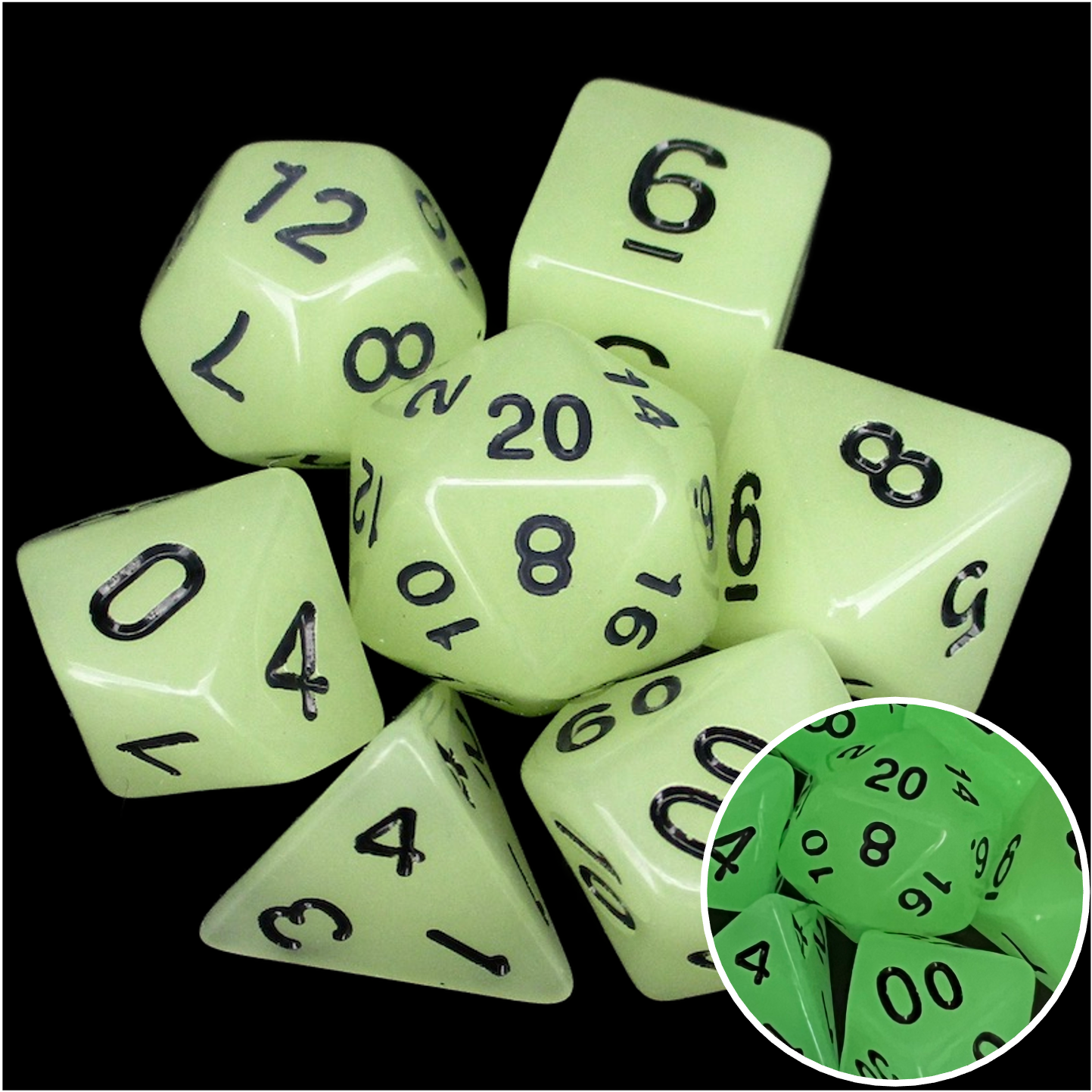 TDSO Frost White Glow in the Dark 7 Dice Polyset