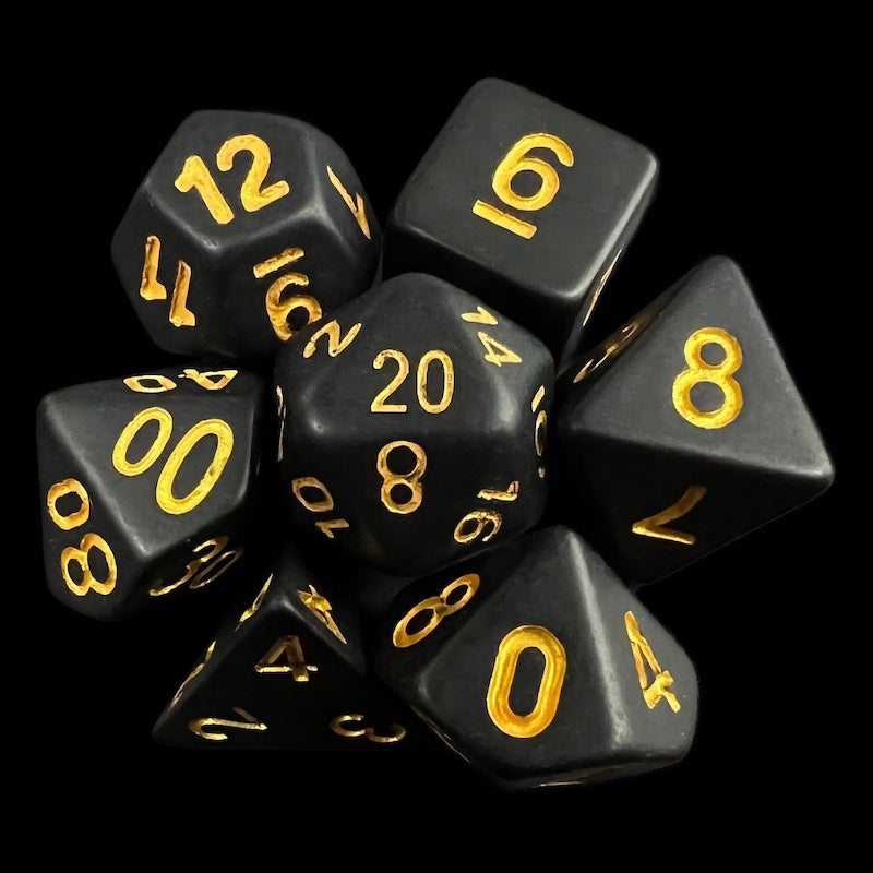 TDSO Frosted Matt Black & Gold 7 Dice Polyset