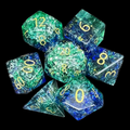 TDSO Fused Glass Water Blue & Green 7 Dice Polyset