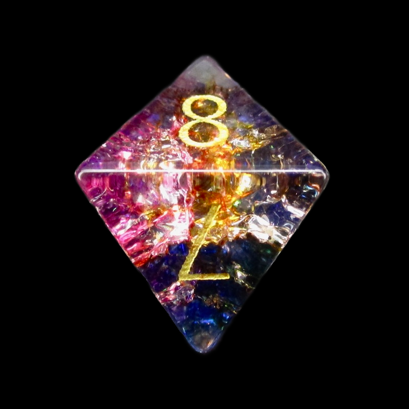 TDSO Fused Glass Fae Rainbow D8 Dice