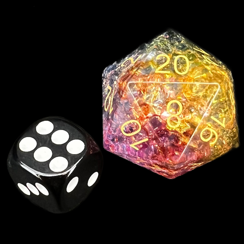TDSO Fused Glass Fae Rainbow JUMBO 30mm D20 Dice