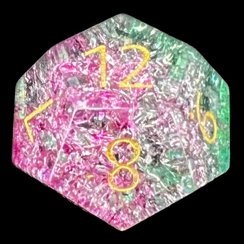 TDSO Fused Glass Chaos Green & Magenta D12 Dice
