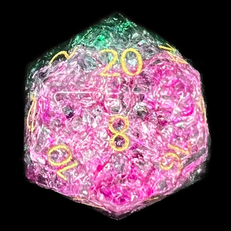 TDSO Fused Glass Chaos Green & Magenta D20 Dice