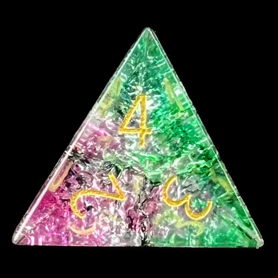 TDSO Fused Glass Chaos Green & Magenta D4 Dice