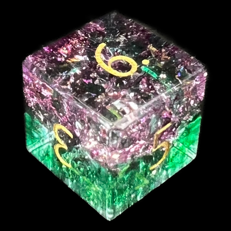TDSO Fused Glass Chaos Green & Magenta D6 Dice