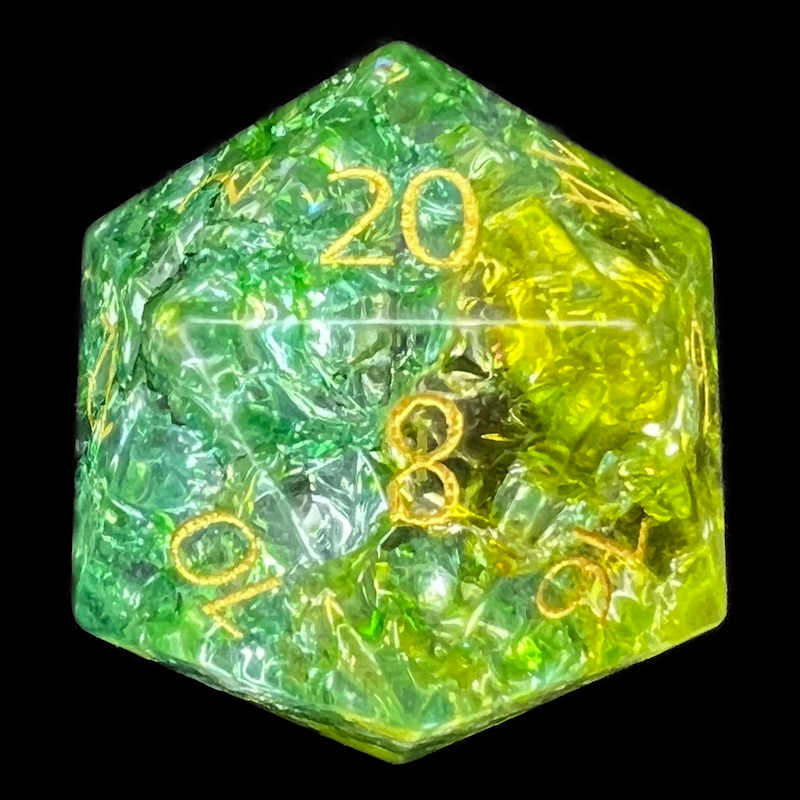 TDSO Fused Glass Earth Green & Yellow D20 Dice