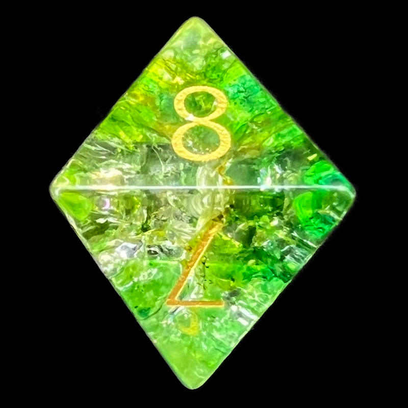 TDSO Fused Glass Earth Green & Yellow D8 Dice