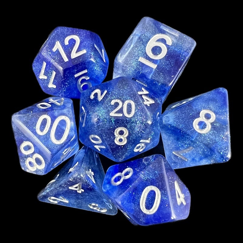 TDSO Galaxy Glitter Blue Veil 7 Dice Polyset