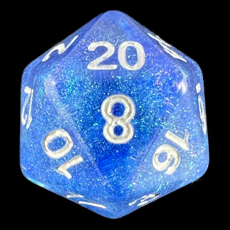 TDSO Galaxy Glitter Blue Veil D20 Dice
