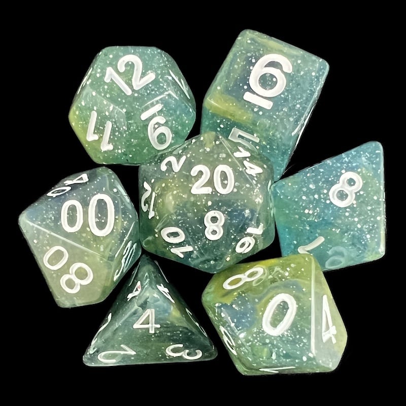 TDSO Galaxy Glitter Blue & Yellow 7 Dice Polyset