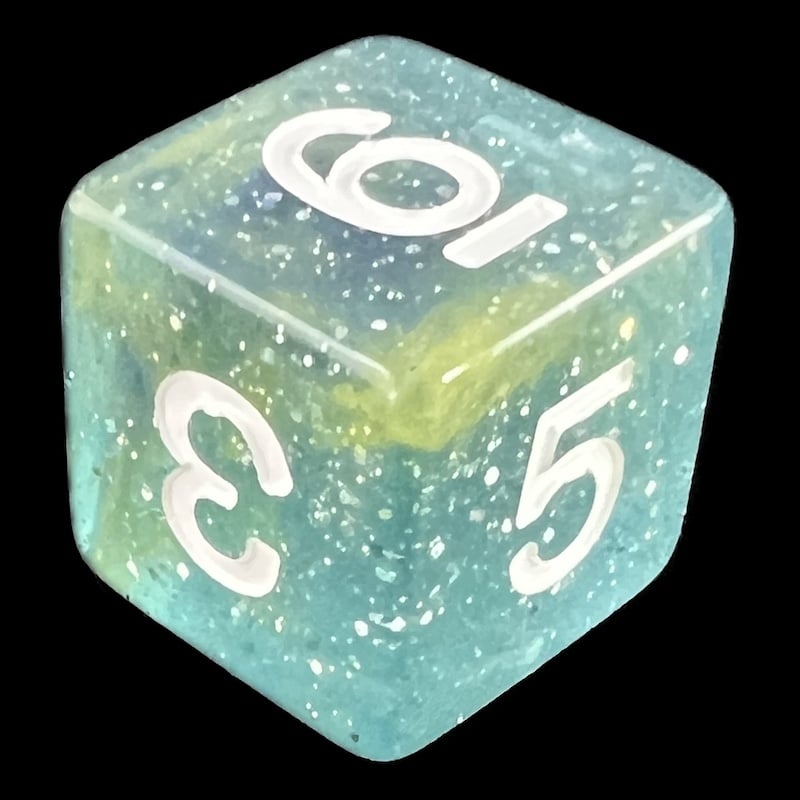 TDSO Galaxy Glitter Blue & Yellow D6 Dice