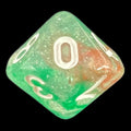 TDSO Galaxy Glitter Green & Red D10 Dice