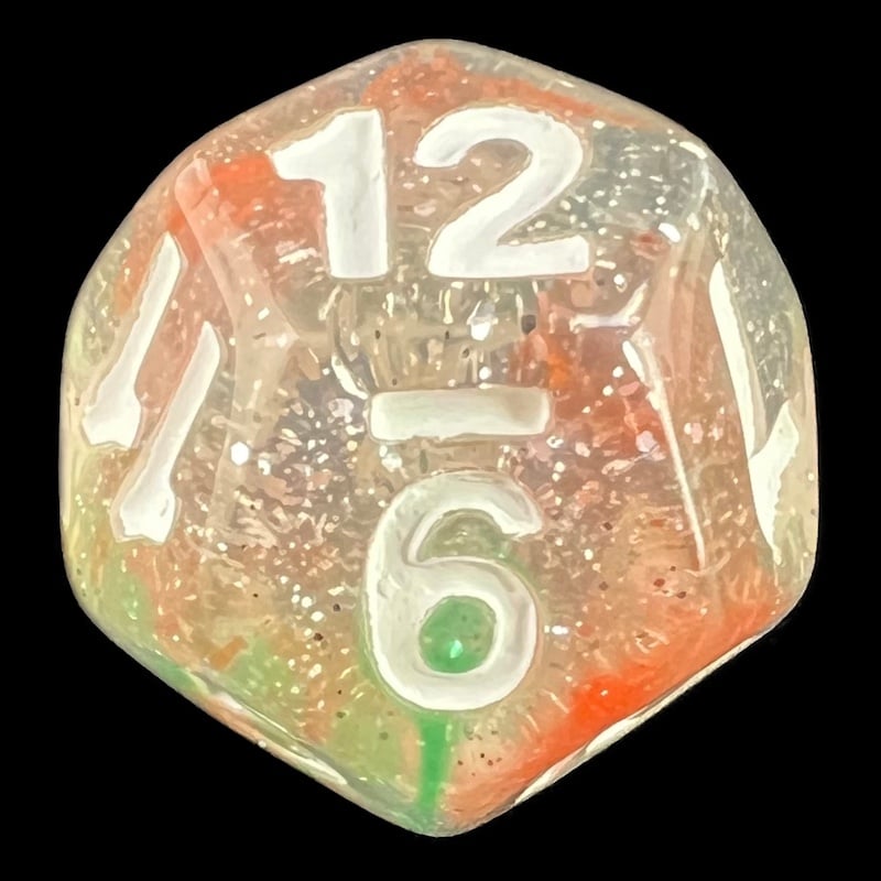 TDSO Galaxy Glitter Green & Red D12 Dice
