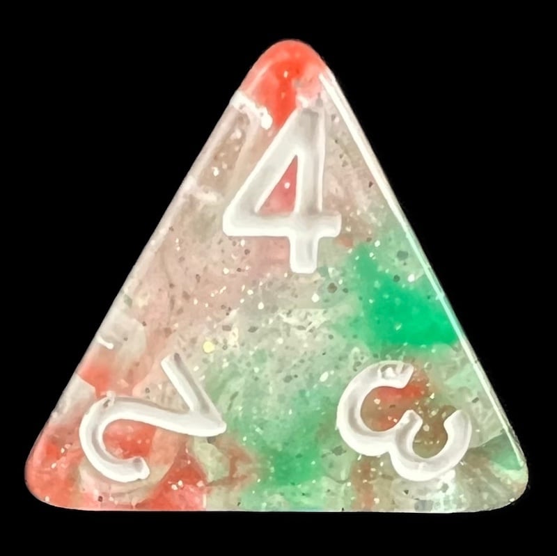 TDSO Galaxy Glitter Green & Red D4 Dice