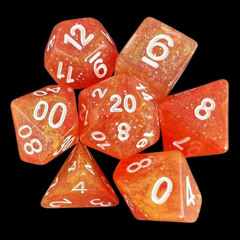 TDSO Galaxy Glitter Red & Yellow 7 Dice Polyset