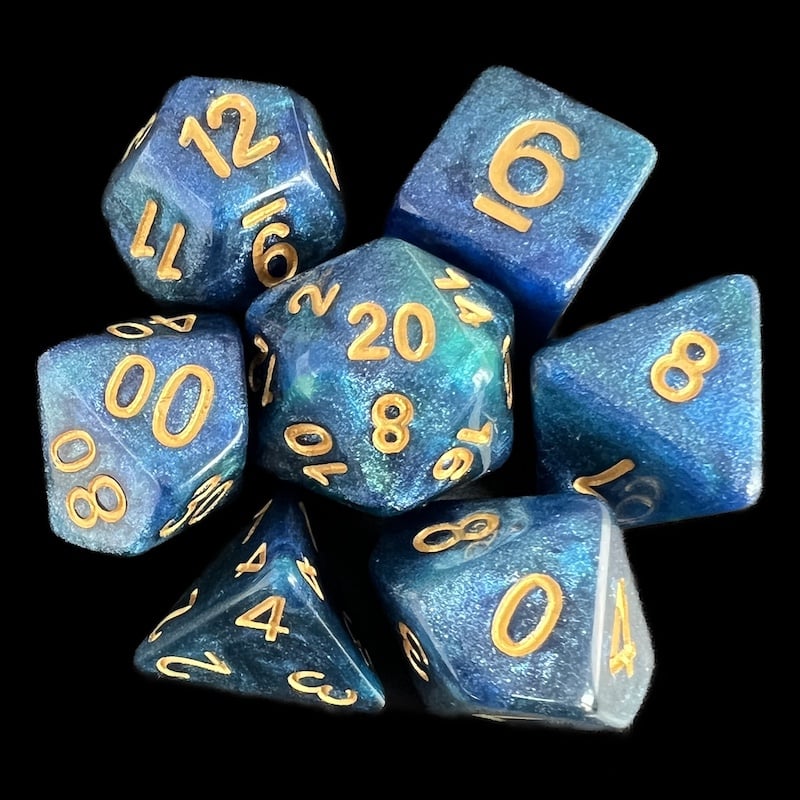 TDSO Galaxy Shimmer Blue & Green 7 Dice Polyset