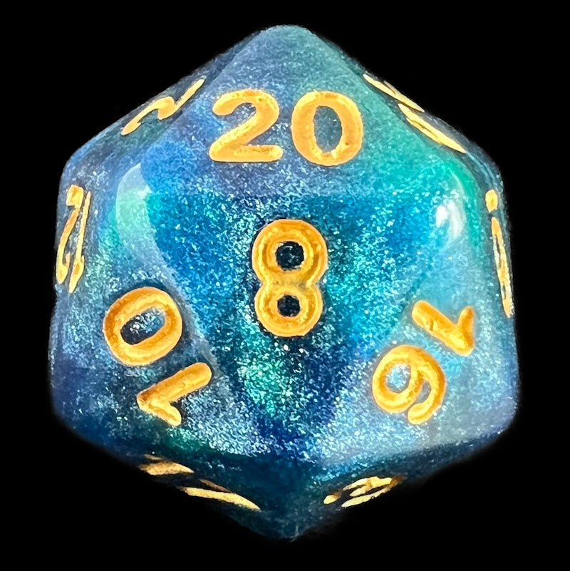 TDSO Galaxy Shimmer Blue & Green D20 Dice
