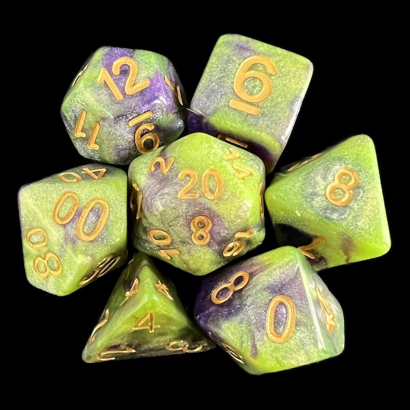 TDSO Galaxy Shimmer Green & Purple 7 Dice Polyset
