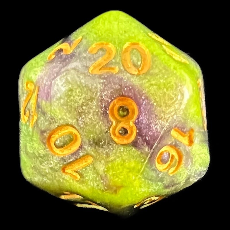 TDSO Galaxy Shimmer Green & Purple D20 Dice