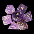 TDSO Gemstone Amethyst & Gold 7 Dice Polyset In Padded Case