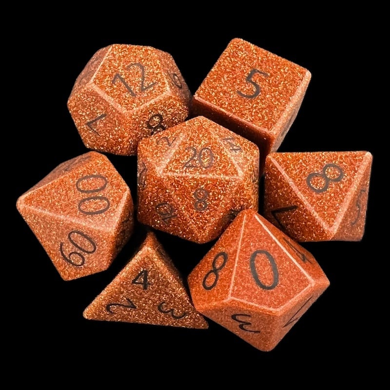 TDSO Gemstone Goldstone Gold & Black 7 Dice Polyset