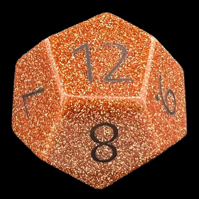 TDSO Gemstone Goldstone Gold & Black D12 Dice